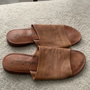 Free People Tan Leather Slide Sandals